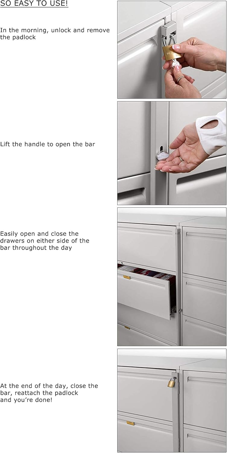 Guardianite File Cabinet Locking Bar. Fits 4 Drawer File Cabinets. Includes Padlock and Cobalt Drill Bit. (Beige) - Image 1